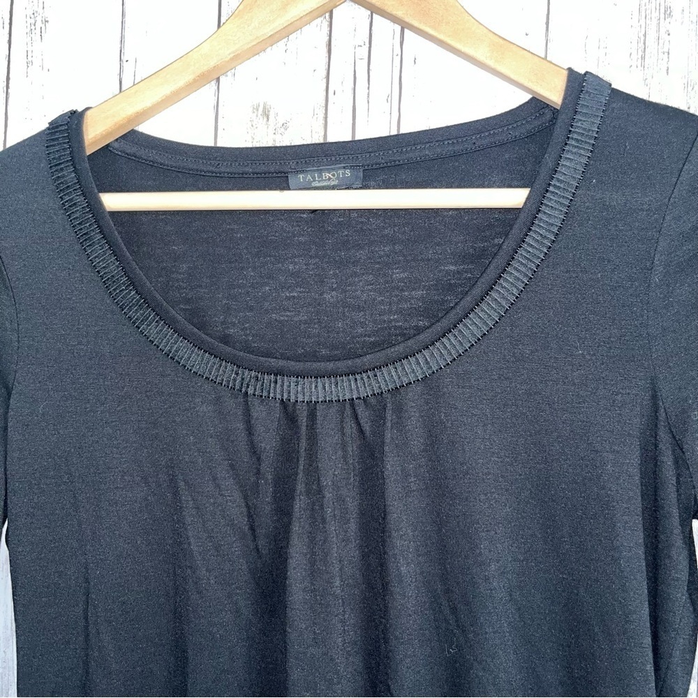 Talbots Black Accordion Style Neck Long Sleeve Blouse - Picture 2 of 4